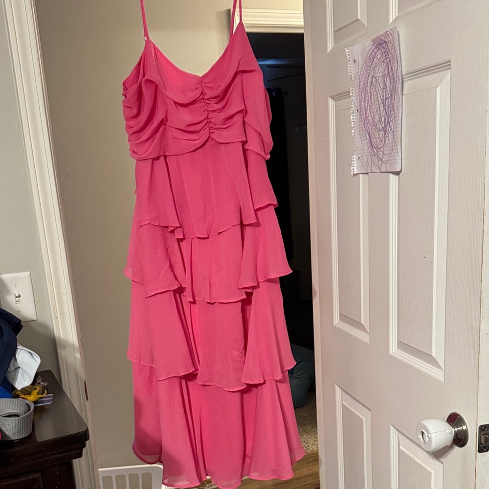 a new day Pink Ruffled Midi Dress